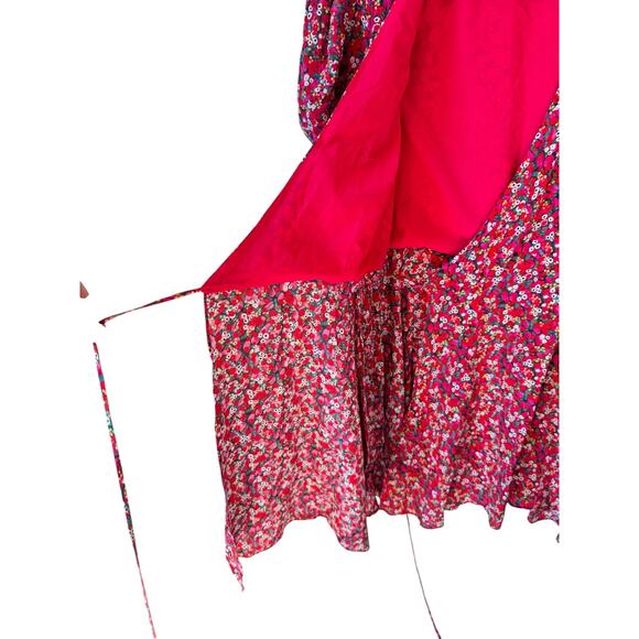 SALONI Lea Wrap Dress Red Pink Poppyfield Silk Size 6 EUC Maximalist Floral Mini - Picture 11 of 15